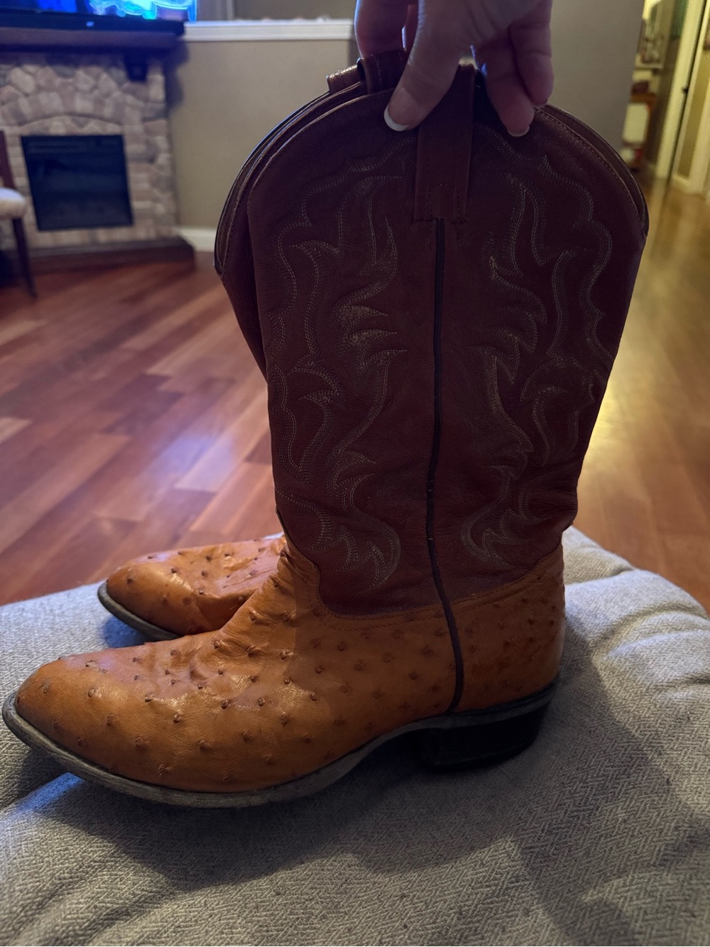Tony Lama Two-Tone Ostrich Western Boots - Tan/Brown